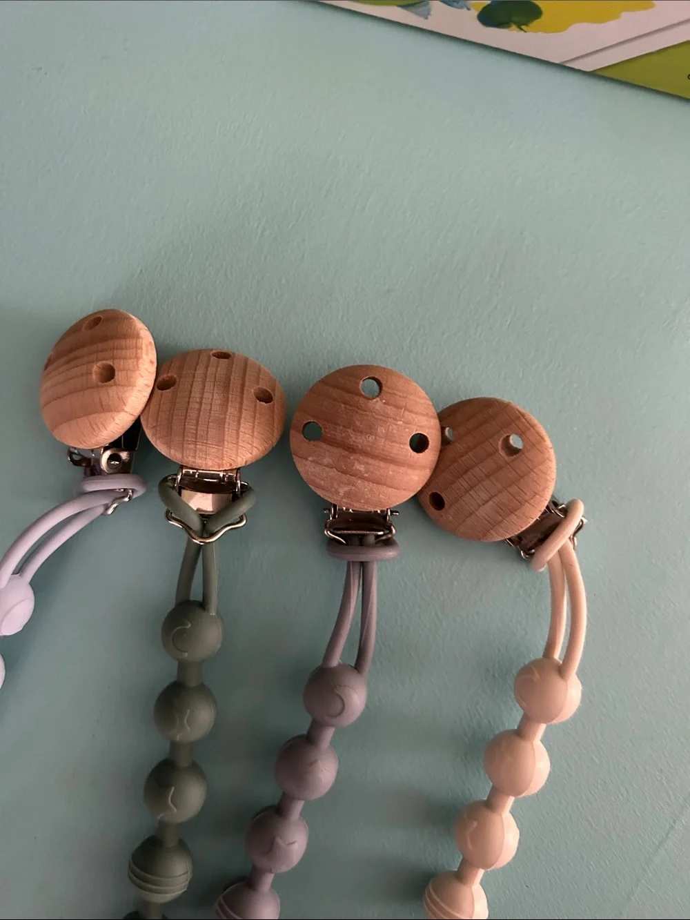 Wood-Clip Silicone Beaded Pacifier Clips - Assorted Pastel Colors